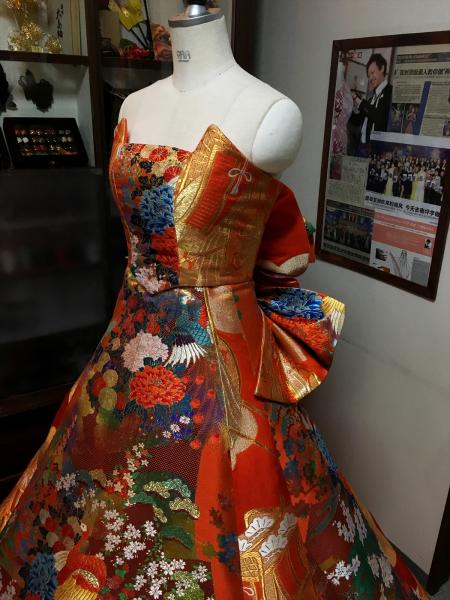 Kimono Dress Orange Uchikake [Bird,Floral]17
