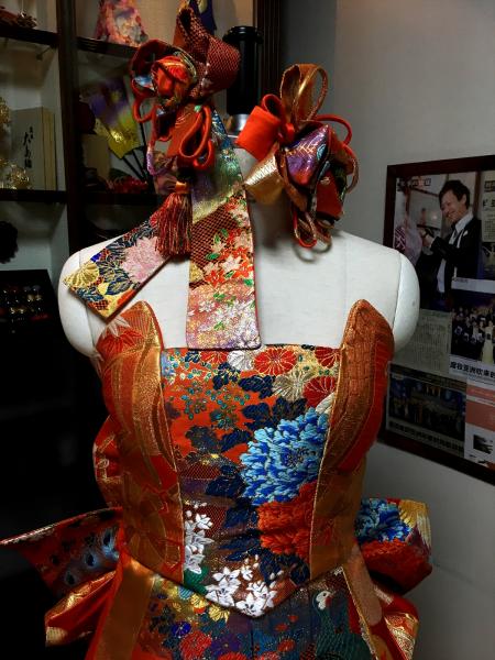 Kimono Dress Orange Uchikake [Bird,Floral]18