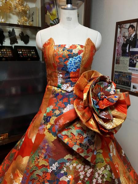 Kimono Dress Orange Uchikake [Bird,Floral]22