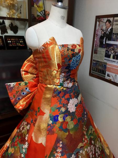 Kimono Dress Orange Uchikake [Bird,Floral]4