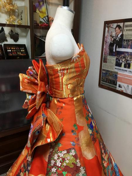 Kimono Dress Orange Uchikake [Bird,Floral]6