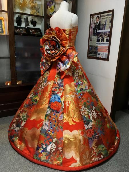Kimono Dress Orange Uchikake [Bird,Floral]7