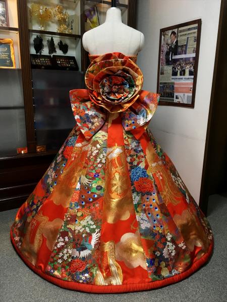Kimono Dress Orange Uchikake [Bird,Floral]9
