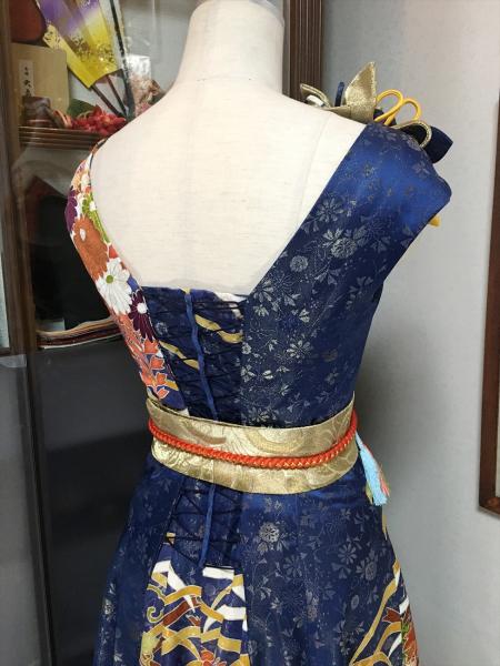 Kimono Dress Navy Blue Furisode [Floral]10