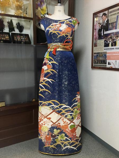 Kimono Dress Navy Blue Furisode [Floral]19