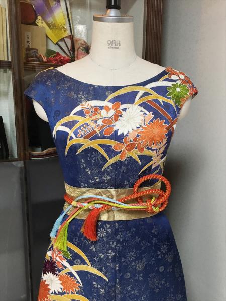 Kimono Dress Navy Blue Furisode [Floral]20