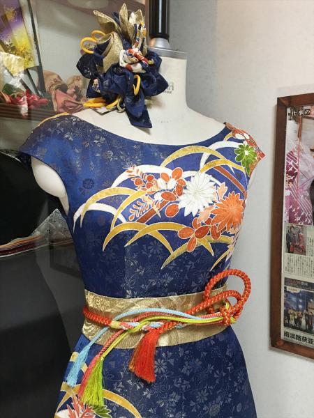 Kimono Dress Navy Blue Furisode [Floral]21