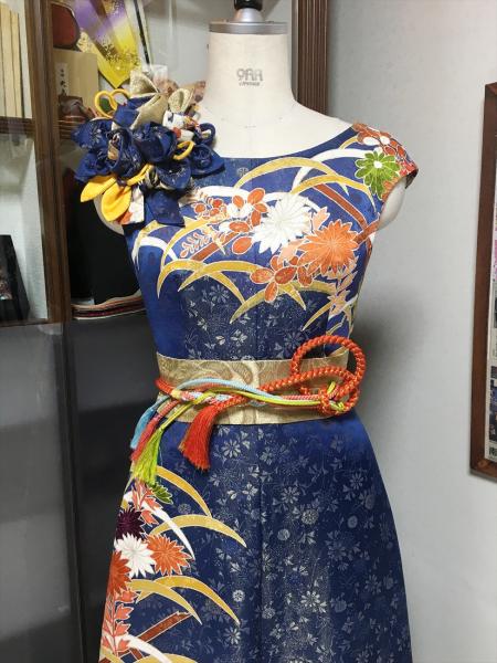 Kimono Dress Navy Blue Furisode [Floral]2