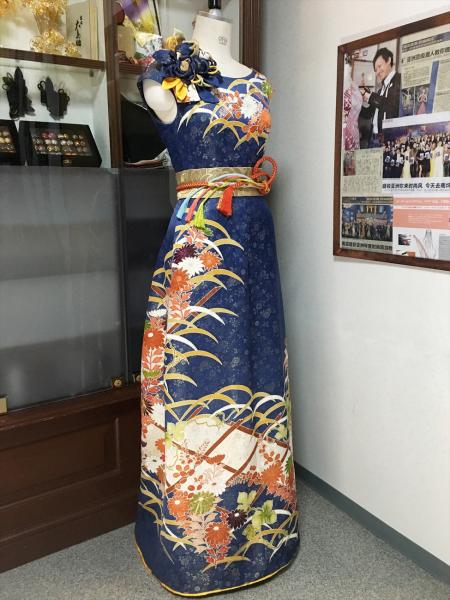 Kimono Dress Navy Blue Furisode [Floral]3