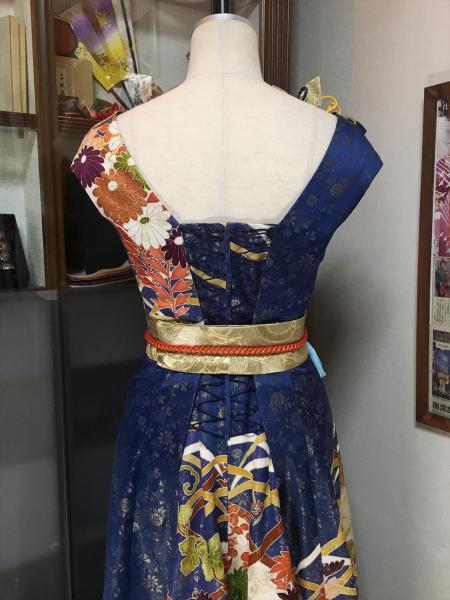 Kimono Dress Navy Blue Furisode [Floral]12