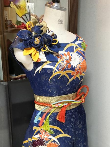 Kimono Dress Navy Blue Furisode [Floral]4
