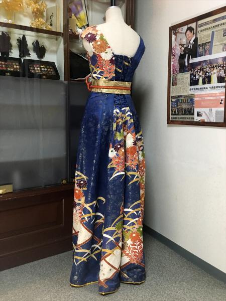 Kimono Dress Navy Blue Furisode [Floral]13