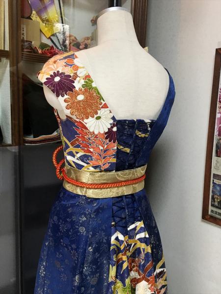 Kimono Dress Navy Blue Furisode [Floral]14