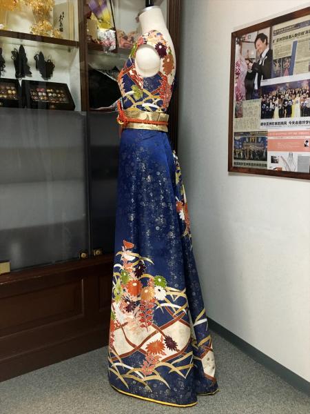 Kimono Dress Navy Blue Furisode [Floral]15