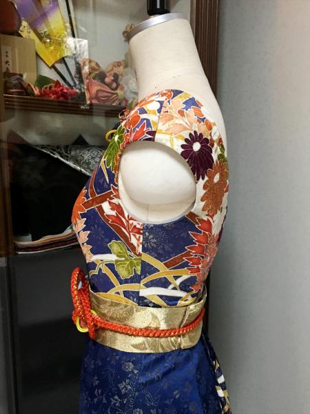 Kimono Dress Navy Blue Furisode [Floral]16