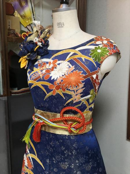 Kimono Dress Navy Blue Furisode [Floral]18