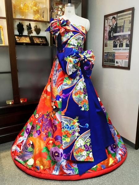 着物ドレス 青・赤 打掛 [鳥、花]46