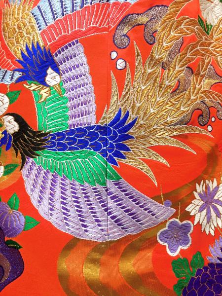 Kimono Dress Blue Red Uchikake [Bird Floral]24