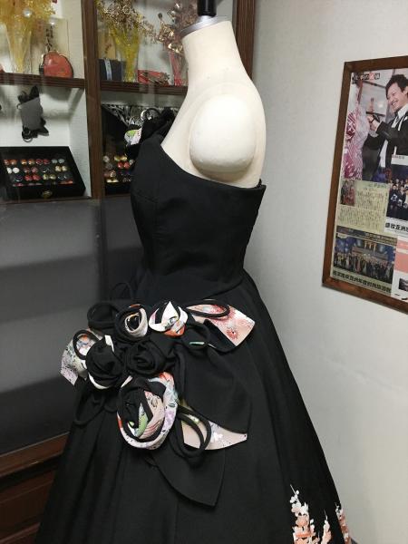 着物ドレス 黒・水色 留袖 [花]8