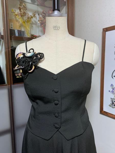 着物ドレス 黒・水色 留袖 2ピース [花]12