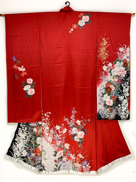 Japanese Kimono Dress Furisode One piece type [Floral]1