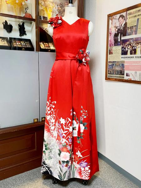 Japanese Kimono Dress Furisode One piece type [Floral]19