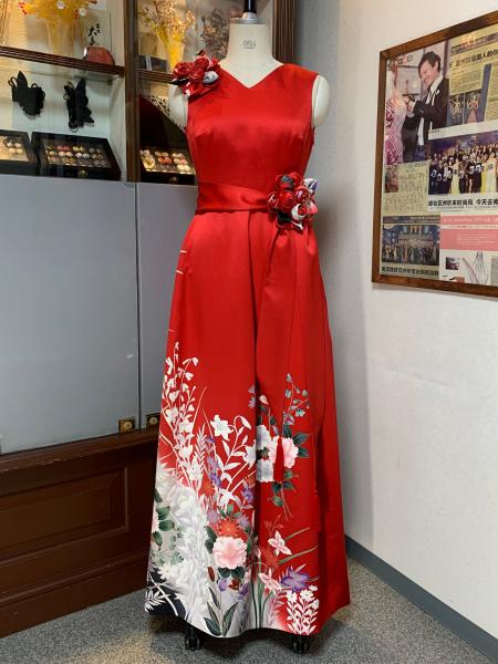 Japanese Kimono Dress Furisode One piece type [Floral]2