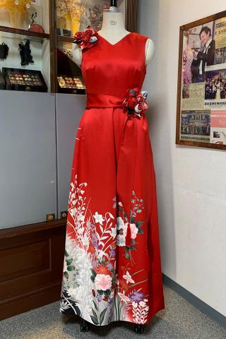 Japanese Kimono Dress Red FurisodeOne piece [Flower]