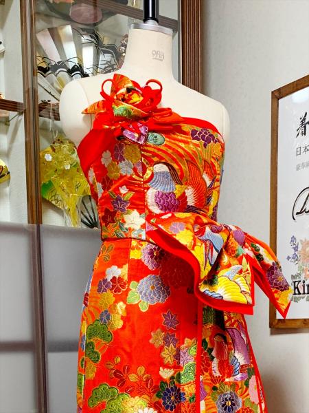 Japanese Kimono Dress Uchikake [Bird,Floral]15