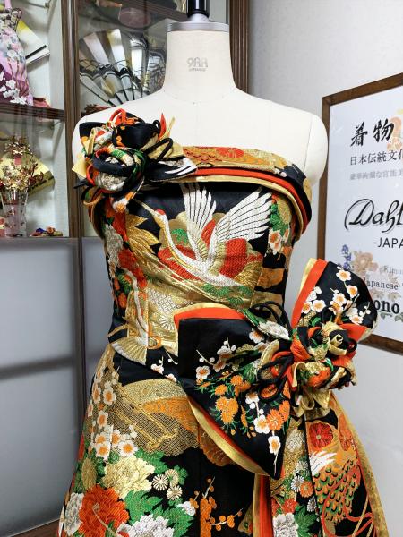 Japanese Kimono Dress Uchikake [Crane,Floral]1