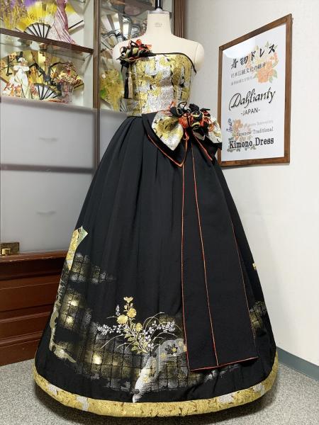 着物ドレス 黒・金・銀 打掛 [蝶、花、兎]23