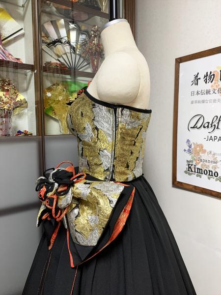 着物ドレス 黒・金・銀 打掛 [蝶、花、兎]10
