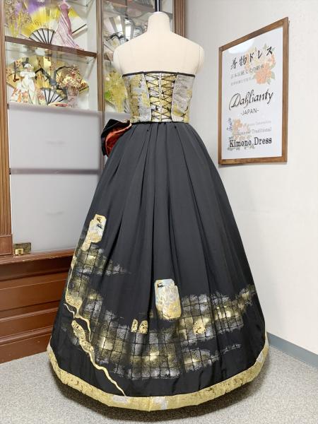 着物ドレス 黒・金・銀 打掛 [蝶、花、兎]12