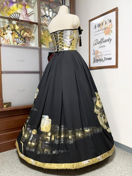 着物ドレス 黒・金・銀 打掛 [蝶、花、兎]13