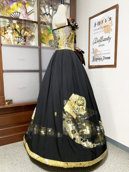 着物ドレス 黒・金・銀 打掛 [蝶、花、兎]14