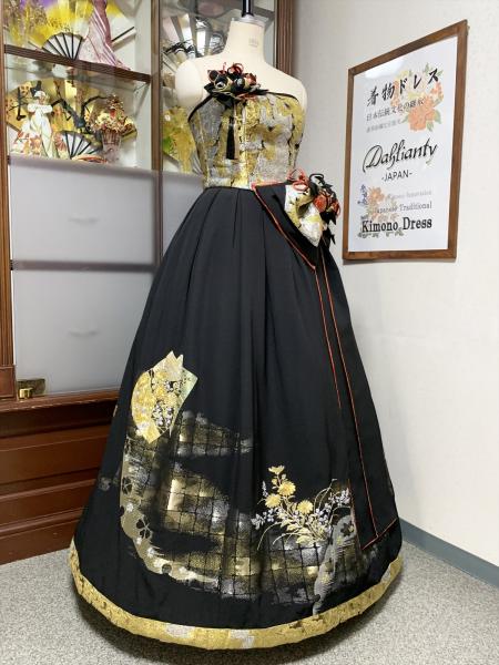 着物ドレス 黒・金・銀 打掛 [蝶、花、兎]15