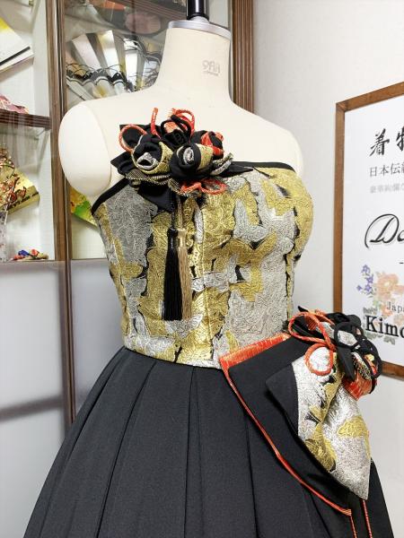 着物ドレス 黒・金・銀 打掛 [蝶、花、兎]16