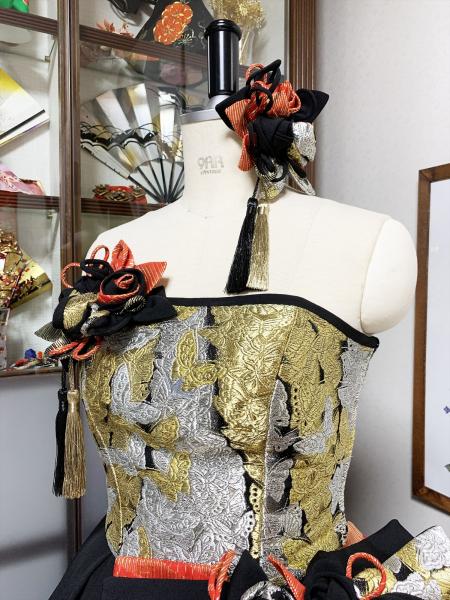着物ドレス 黒・金・銀 打掛 [蝶、花、兎]17