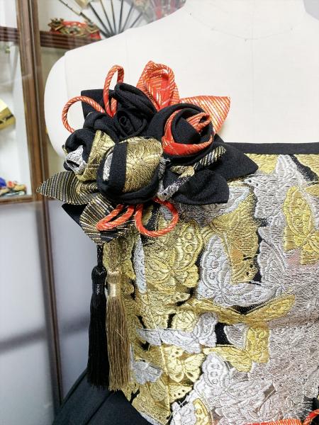 着物ドレス 黒・金・銀 打掛 [蝶、花、兎]3