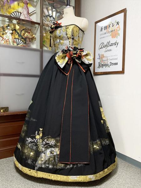 着物ドレス 黒・金・銀 打掛 [蝶、花、兎]7