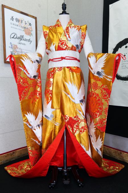 着物ドレス 金 打掛 [鶴]3