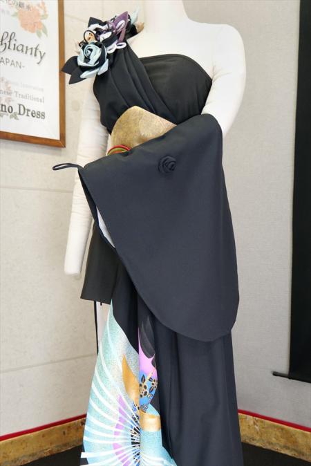 着物ドレス 黒・水色 留袖 ワンピース [鶴]6