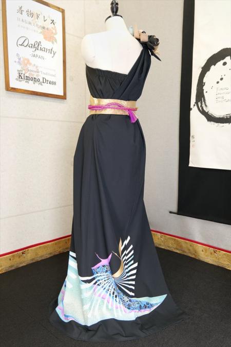 着物ドレス 黒・水色 留袖 ワンピース [鶴]9