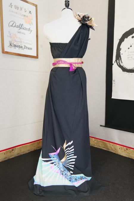 着物ドレス 黒・水色 留袖 ワンピース [鶴]10