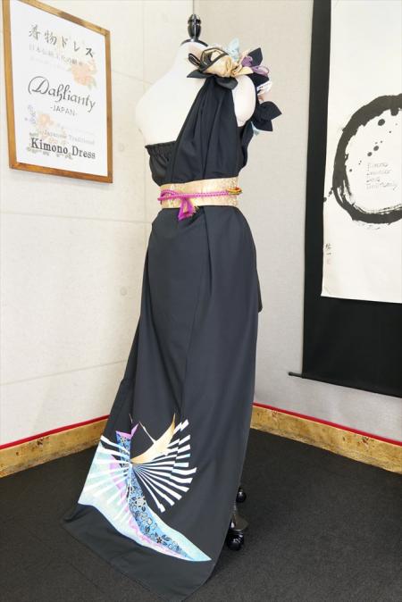 着物ドレス 黒・水色 留袖 ワンピース [鶴]12
