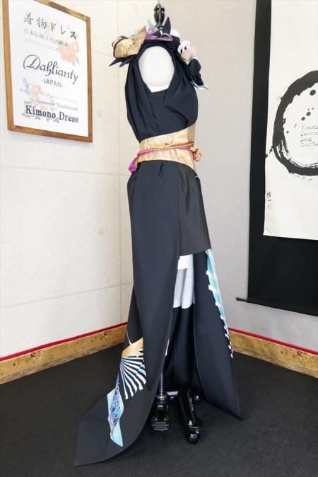 着物ドレス 黒・水色 留袖 ワンピース [鶴]13