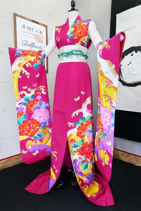 着物ドレス 紫 振袖 [花]2