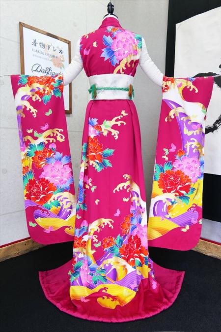 着物ドレス 紫 振袖 [花]4