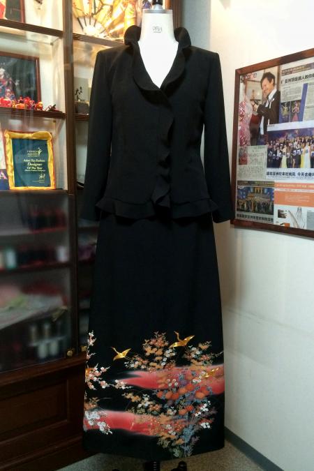留袖ドレス 黒 [鶴、花]3