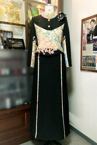 留袖ドレス 黒 ワンピースタイプ [花] 